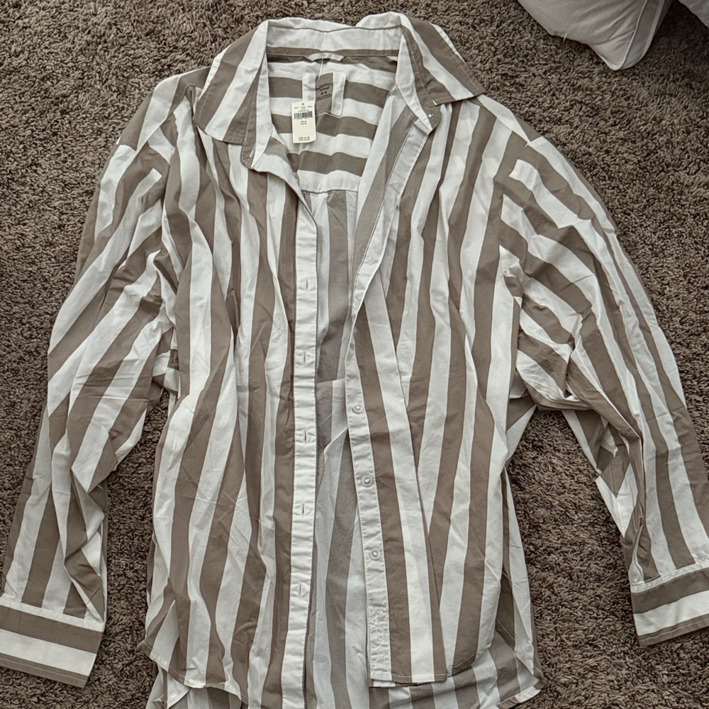 Aerie Beige and White Striped Shirt